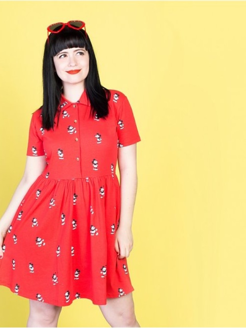 Cakeworthy Disney Mickey Mouse Red Button Up Shirt Dress - Size L